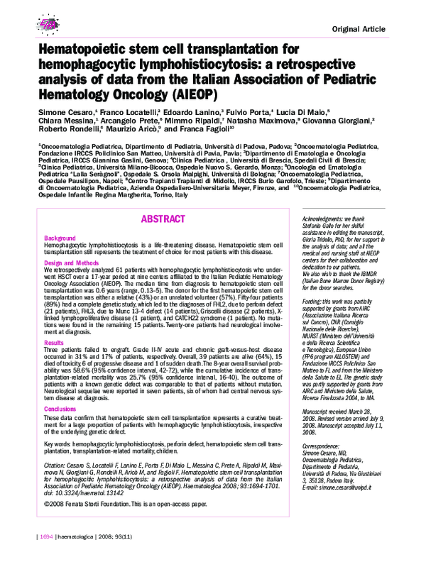 (PDF) Hematopoietic stem cell transplantation for hemophagocytic ...