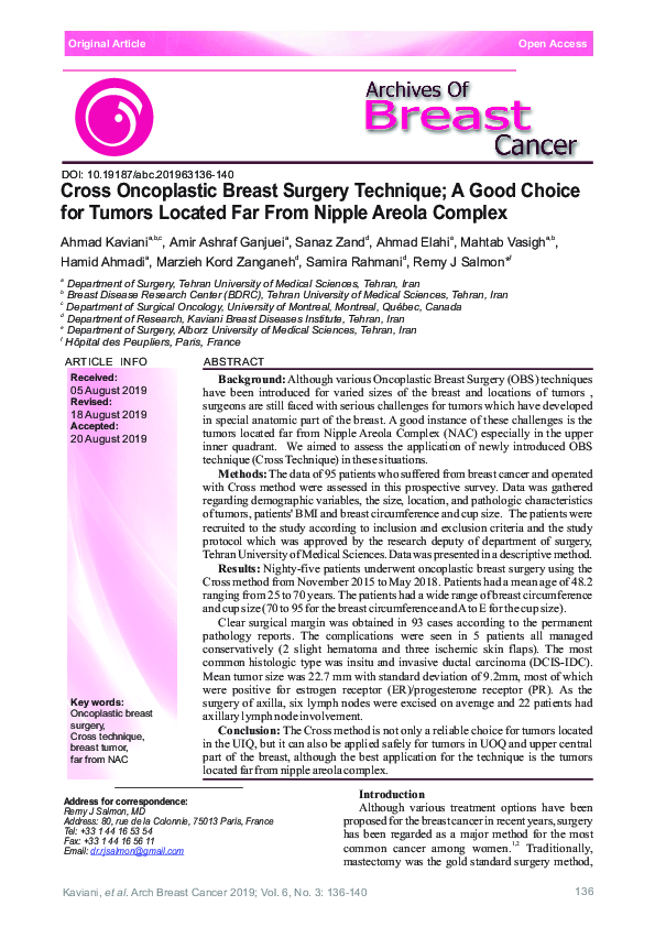 (PDF) Cross Oncoplastic Breast Surgery Technique; A Good Choice for ...