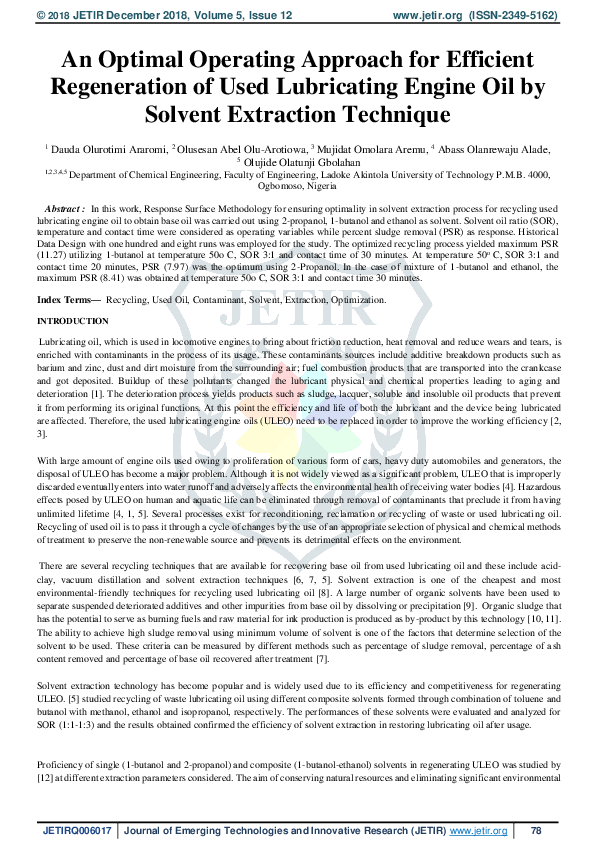 (PDF) An Optimal Operating Approach for Efficient Regeneration of Used ...
