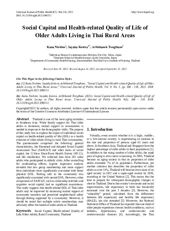 (PDF) Social Capital and Health-related Quality of Life of Older Adults ...