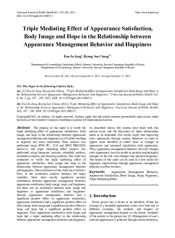 (PDF) Triple Mediating Effect of Appearance Satisfaction, Body Image ...
