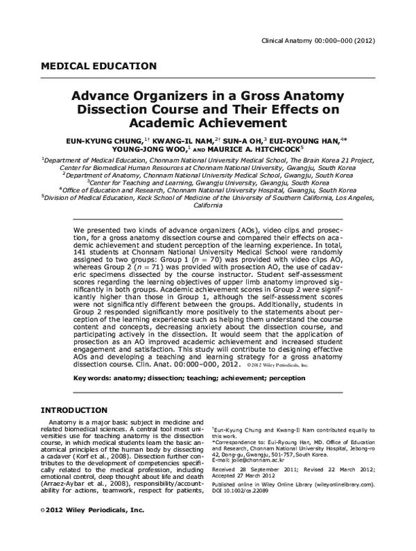 (PDF) Advance organizers in a gross anatomy dissection course and their ...