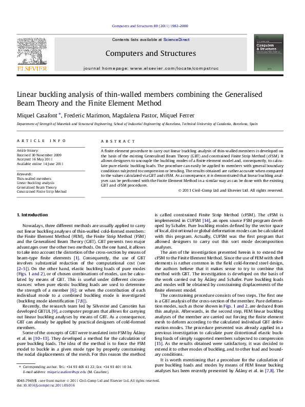 (PDF) Linear buckling analysis of thin-walled members combining the ...