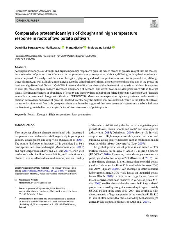(PDF) Comparative proteomic analysis of drought and high temperature ...