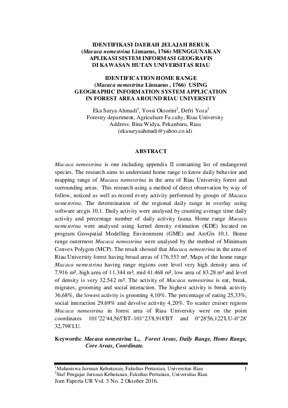 (PDF) Identifikasi Daerah Jelajah Beruk (Macaca Nemestrina Linnaeus ...