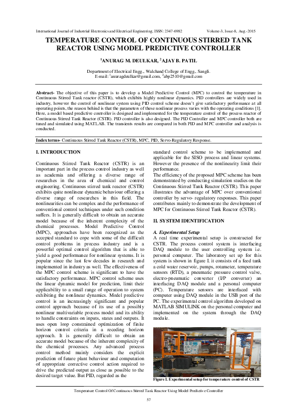 (PDF) Temperature Control of Continuous Stirred Tank Reactor Using ...