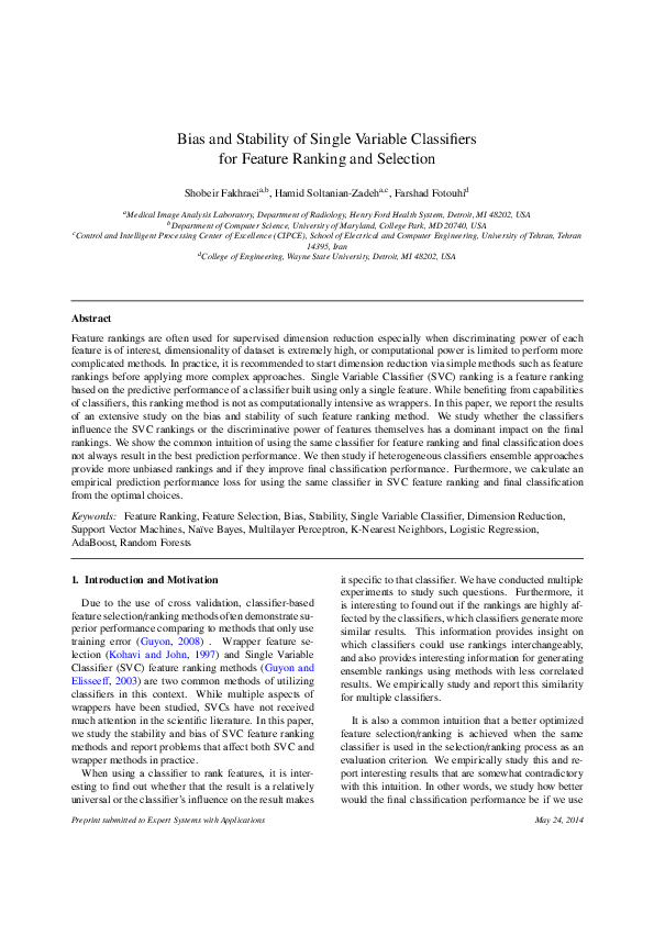 (PDF) Bias and stability of single variable classifiers for feature ...