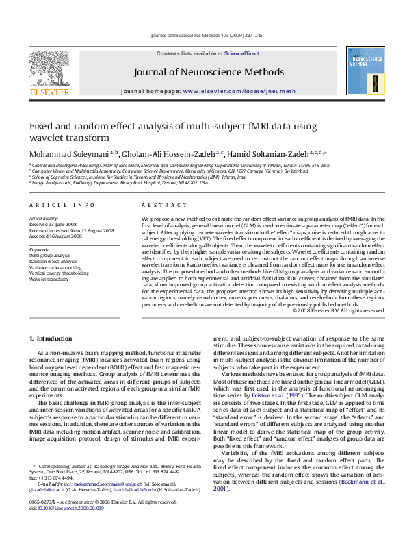 (PDF) Fixed and random effect analysis of multi-subject fMRI data using ...