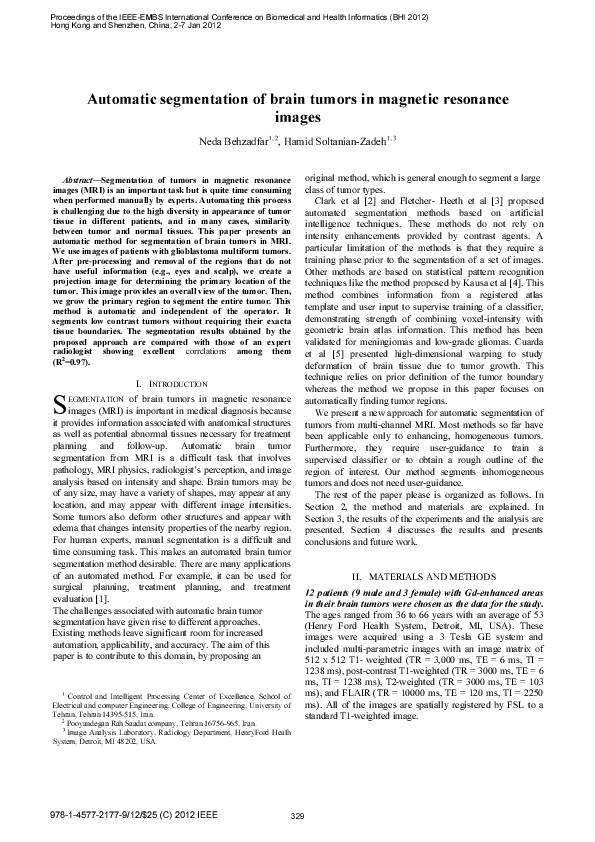 (PDF) Automatic segmentation of brain tumors in magnetic resonance images