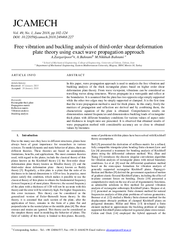 (PDF) Free vibration and buckling analysis of third-order shear ...