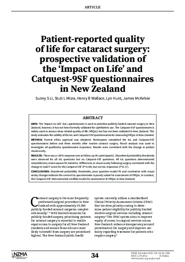 (PDF) Patient-reported quality of life for cataract surgery ...