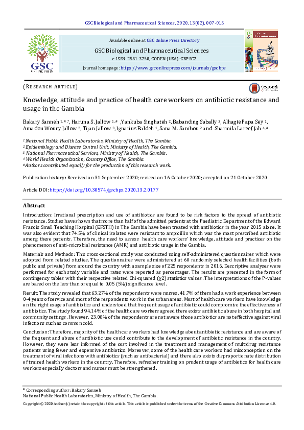 (PDF) Knowledge, attitude and practice of health care workers on ...