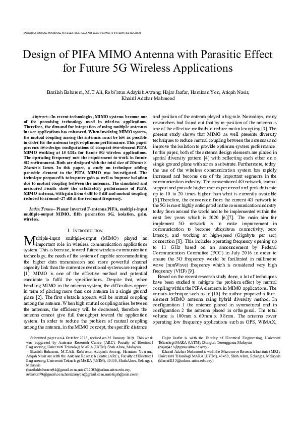 (PDF) Design of PIFA MIMO Antenna with Parasitic Effect for Future 5 G ...
