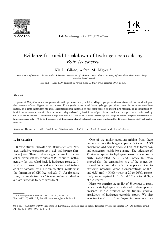  pdf evidence for rapid breakdown of hydrogen peroxide by botrytis cinerea