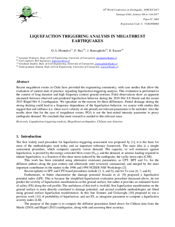 (PDF) Liquefaction Triggering Analysis in Megathrust Earthquakes