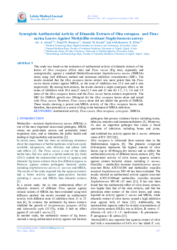 (PDF) Synergistic Antibacterial Activity of Ethanolic Extracts of Olea ...