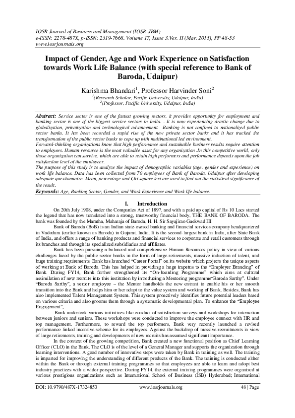 (PDF) Impact of Gender, Age and Work Experience on Satisfaction towards ...