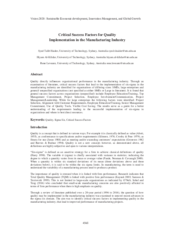 (PDF) Critical success factors for quality implementation in the ...