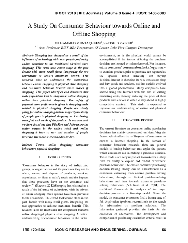 (PDF) A Study On Consumer Behaviour towards Online and Offline Shopping