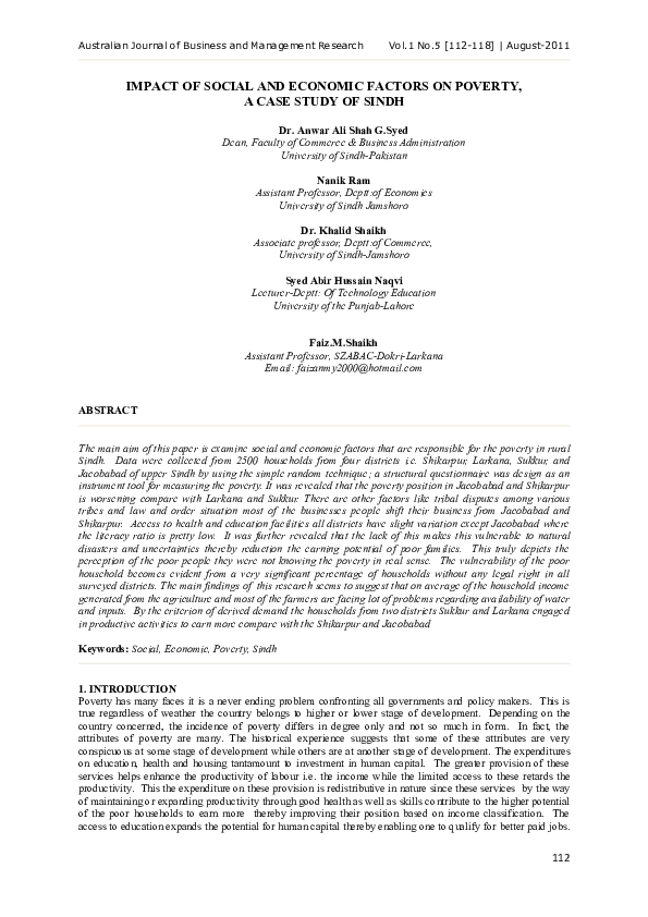 (PDF) Impact of Social and Economic Factors on Poverty, a Case Study of ...
