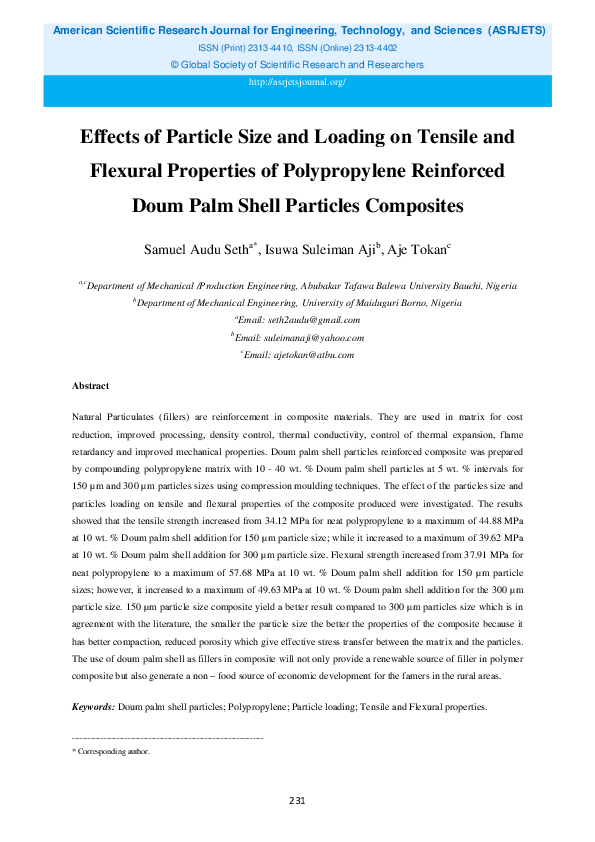 (PDF) Effects of Particle Size and Loading on Tensile and Flexural ...