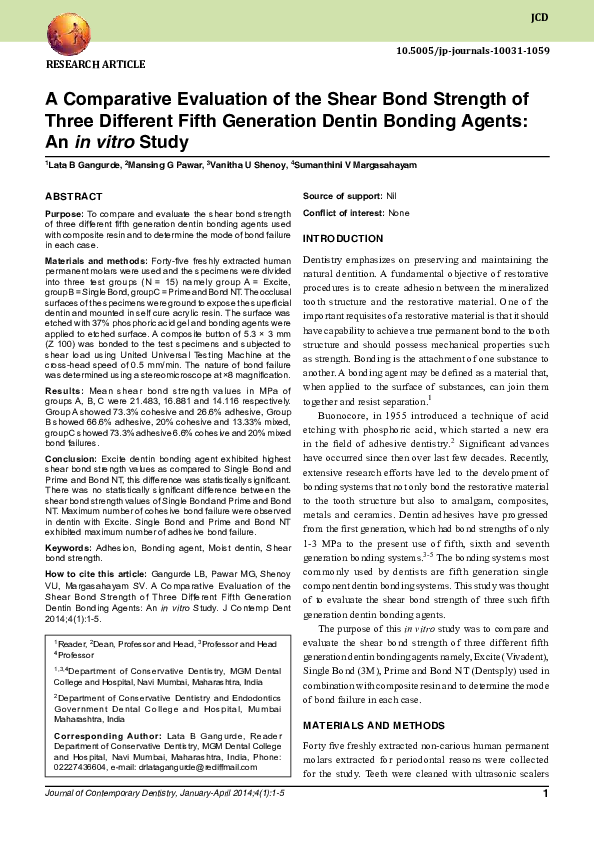 (PDF) A Comparative Study of Shear Bond Strength &Resin Tag