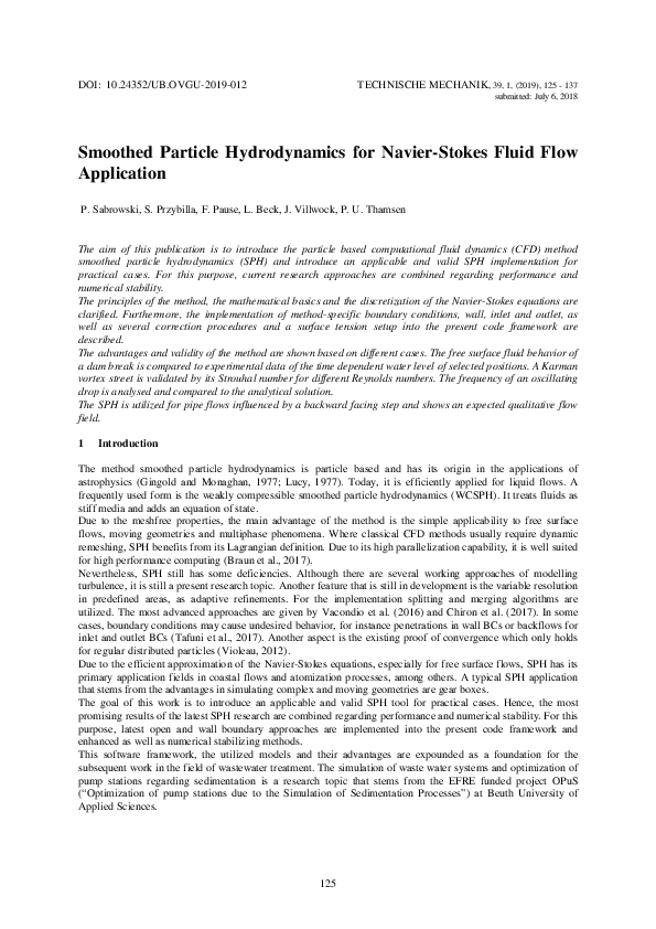 (PDF) Smoothed Particle Hydrodynamics for Navier-Stokes Fluid Flow ...
