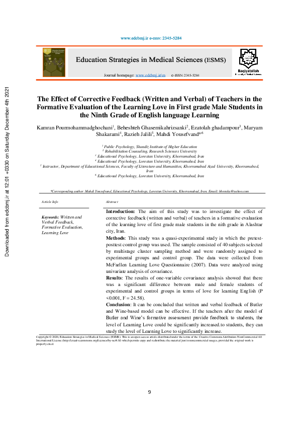 (PDF) The Effect of Corrective Feedback (Written and Verbal) of ...