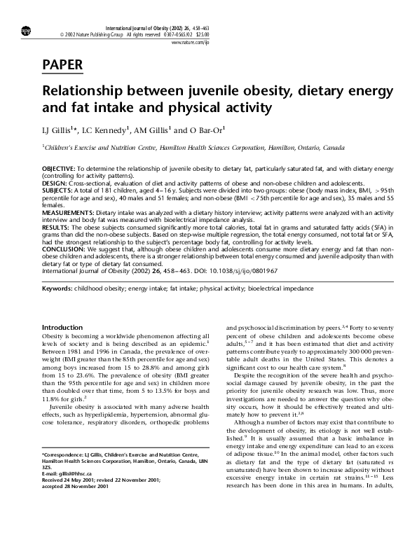 (PDF) Relationship between juvenile obesity, dietary energy and fat ...