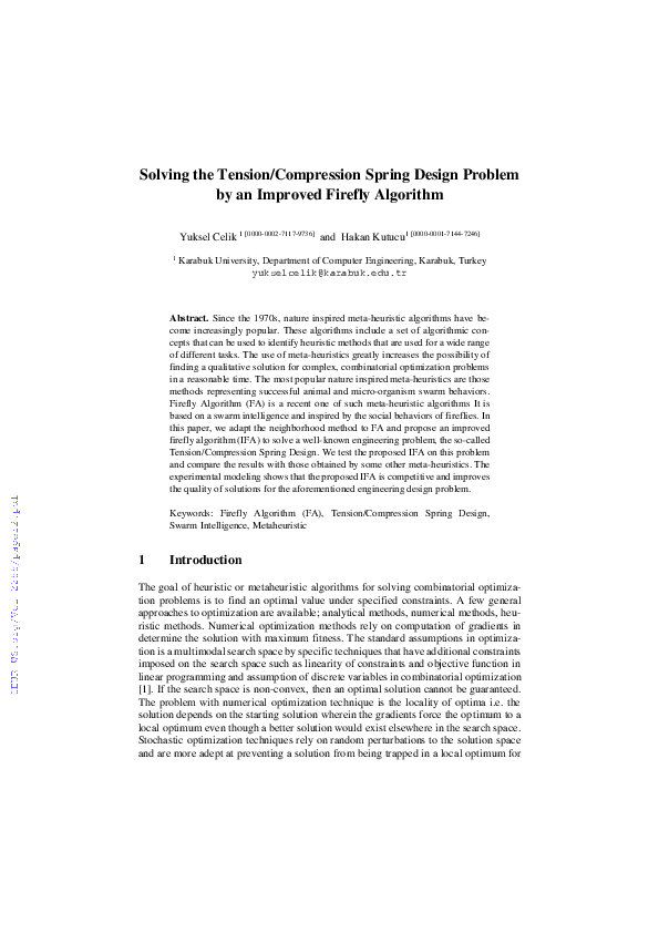 (PDF) Solving the Spring Design Problem by an Improved Firefly Algorithm