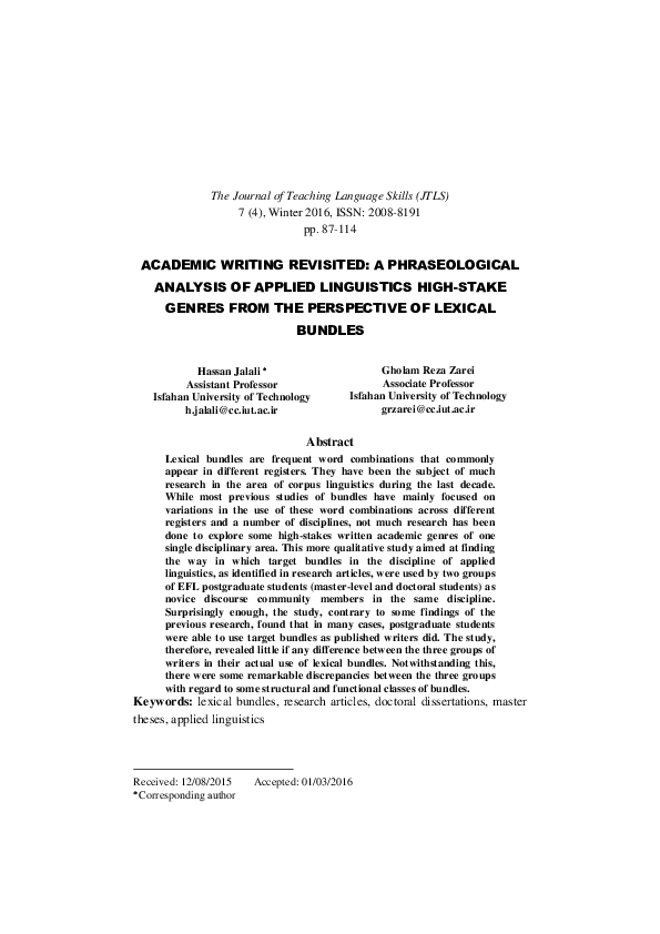 (PDF) Academic Writing Revisited: A Phraseological Analysis of Applied ...