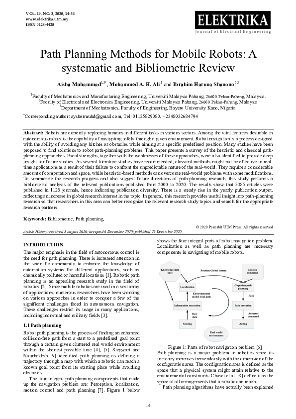 (PDF) Path Planning Methods for Mobile Robots: A systematic and ...
