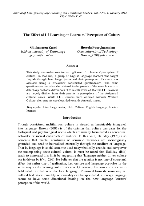 (PDF) The Effect of L2 Learning on Learners' Perception of Culture