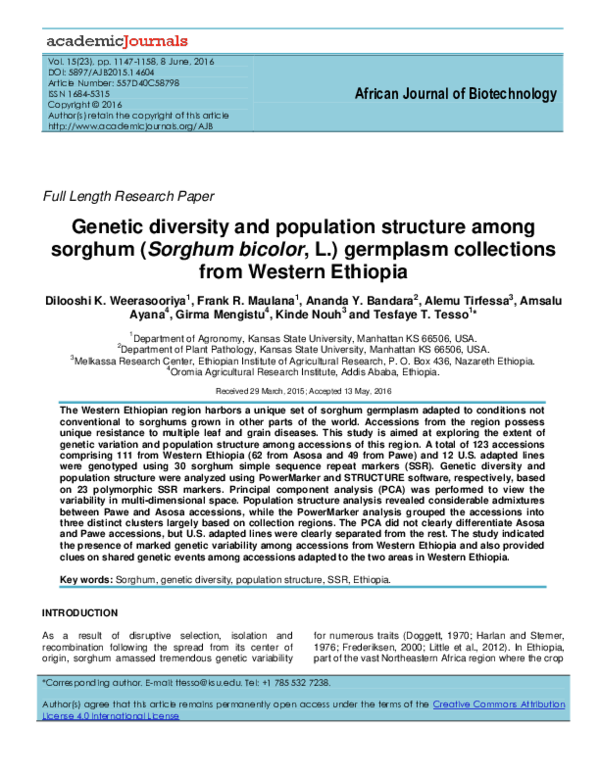 (PDF) Genetic diversity and population structure among sorghum ...