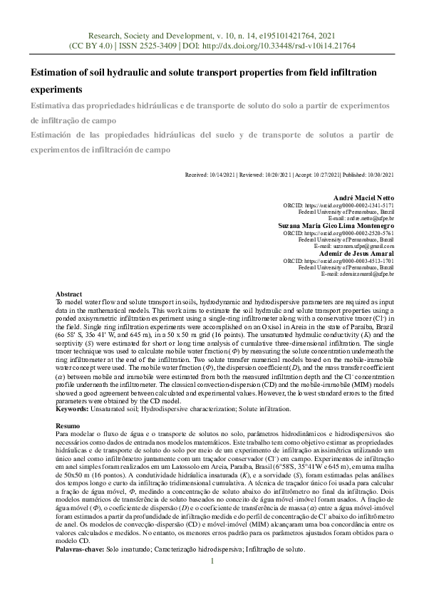 (PDF) Estimation of soil hydraulic and solute transport properties from ...