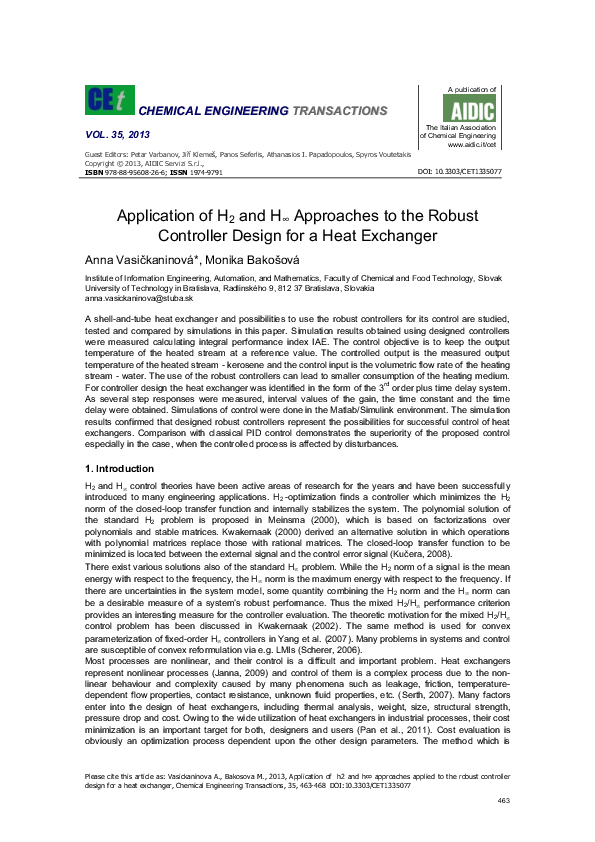 (PDF) Application of H2 and H∞ Approaches to the Robust Controller ...