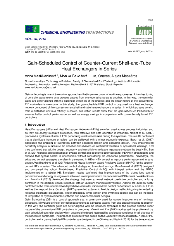 (PDF) Gain-scheduled control of counter-current shell-and-tube heat ...