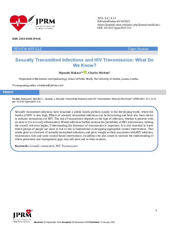 (PDF) Sexually Transmitted Infections and HIV Transmission: What Do We ...