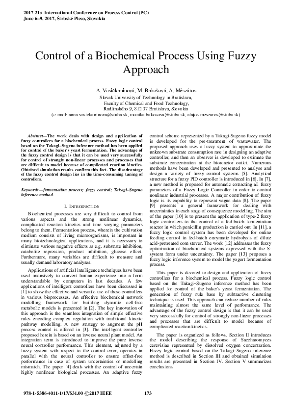 (PDF) Control of a biochemical process using fuzzy approach