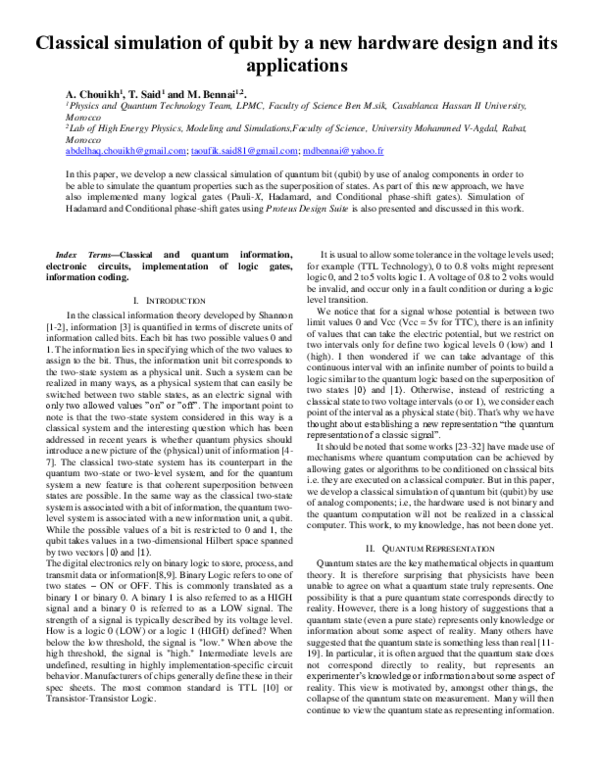 (PDF) Classical simulation of qubit by a new hardware design and its ...