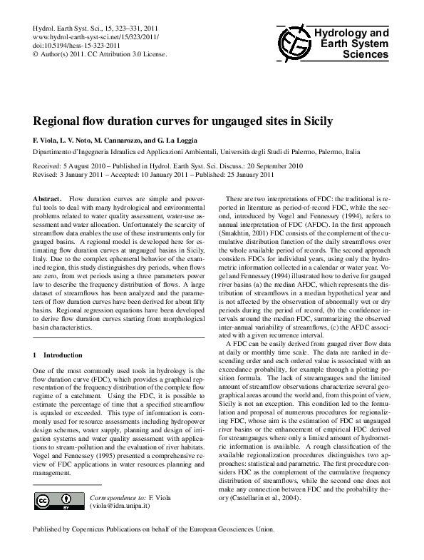 (PDF) Regional flow duration curves for ungauged sites in Sicily
