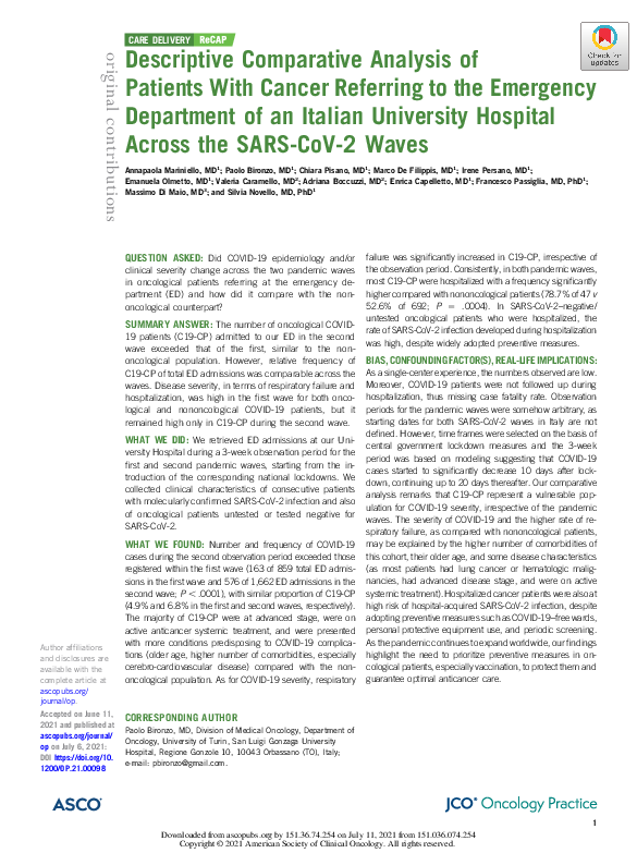 (PDF) Descriptive Comparative Analysis of Patients With Cancer ...