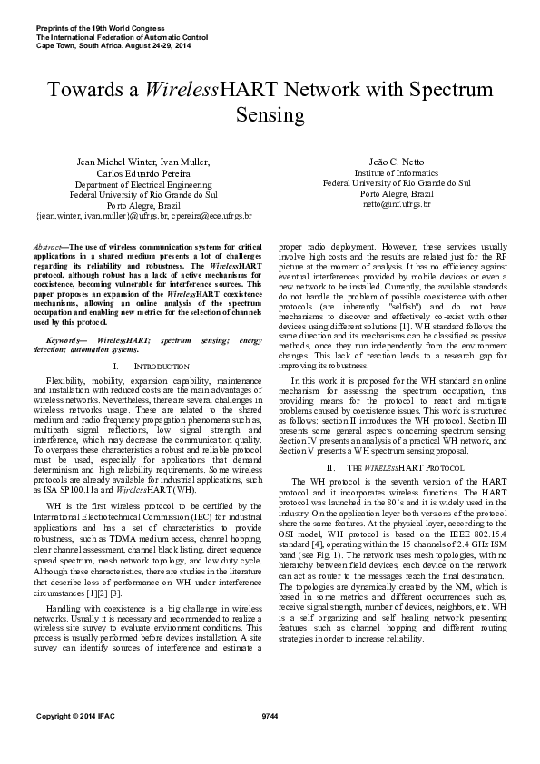 (PDF) Towards a WirelessHART Network with Spectrum Sensing