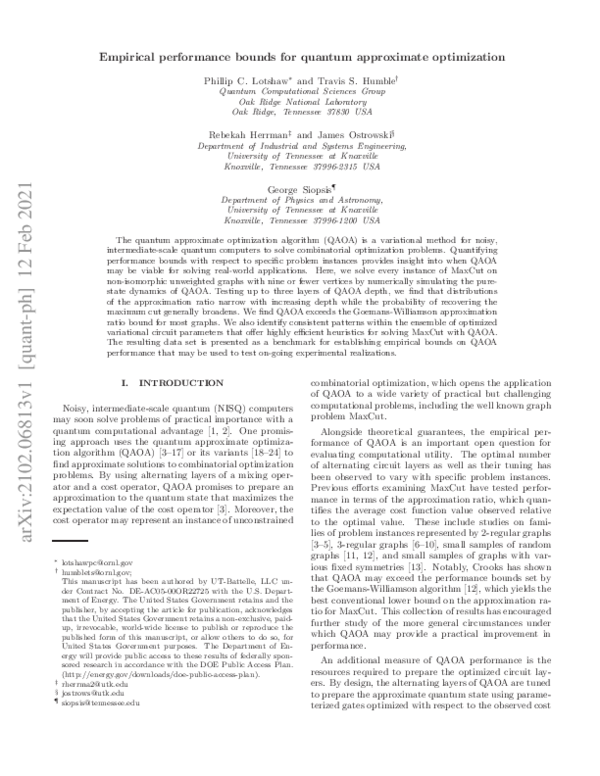 (PDF) Empirical performance bounds for quantum approximate optimization