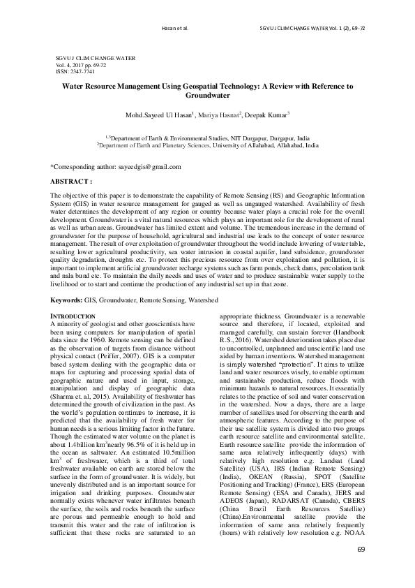 (PDF) Water Resource Management Using Geospatial Technology: A Review ...