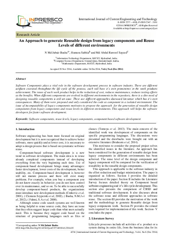 (PDF) An Approach to generate Reusable design from legacy components ...