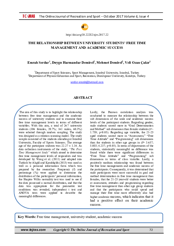 (PDF) The Relationship Between University Students Free Time Management ...