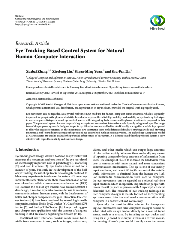 (PDF) Eye Tracking Based Control System for Natural Human-Computer ...
