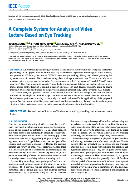 (PDF) A Complete System for Analysis of Video Lecture Based on Eye Tracking