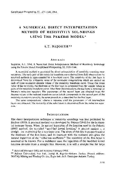 (PDF) A Numerical Direct Interpretation Method of Resistivity Soundings ...